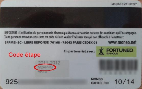 Code &eacute;tape sur la carte &eacute;tudiant